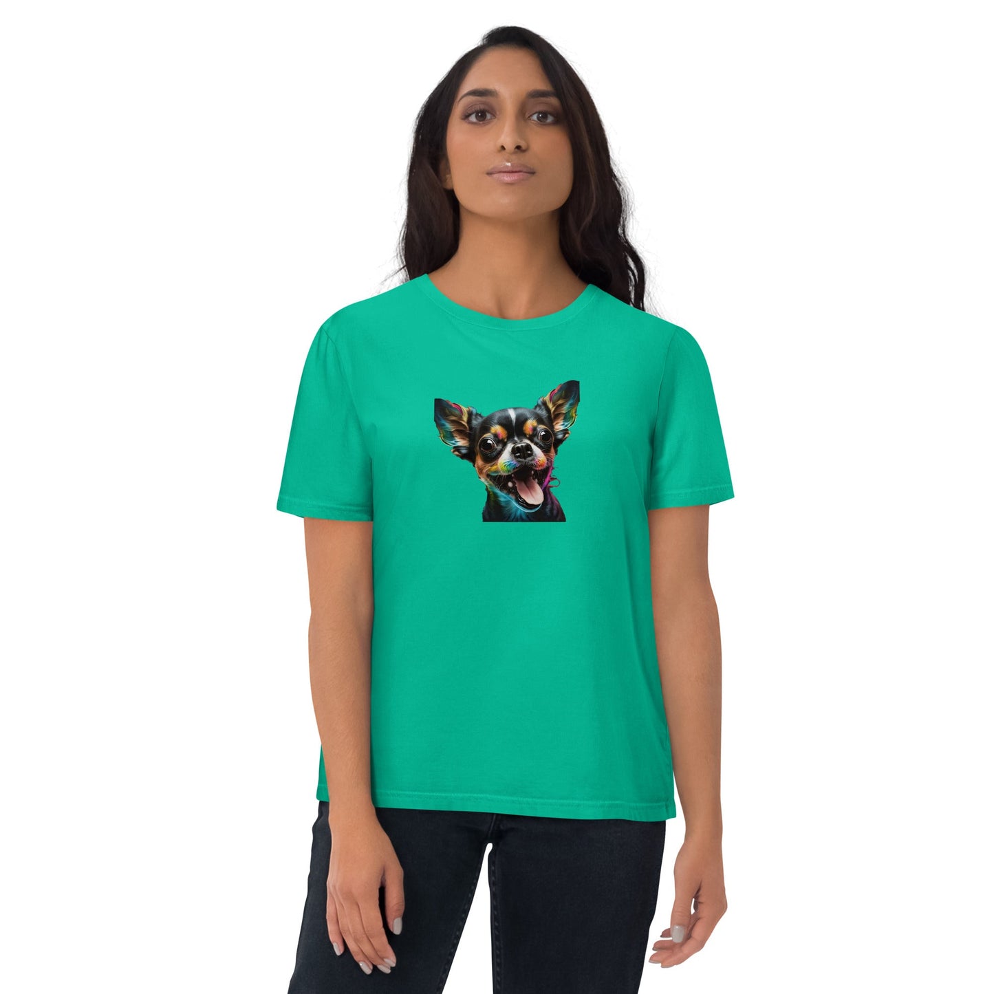 Einzigartiges Style-Statement: Damen-Bio-Baumwoll-T-Shirt mit Crazy Chihuahua Design!