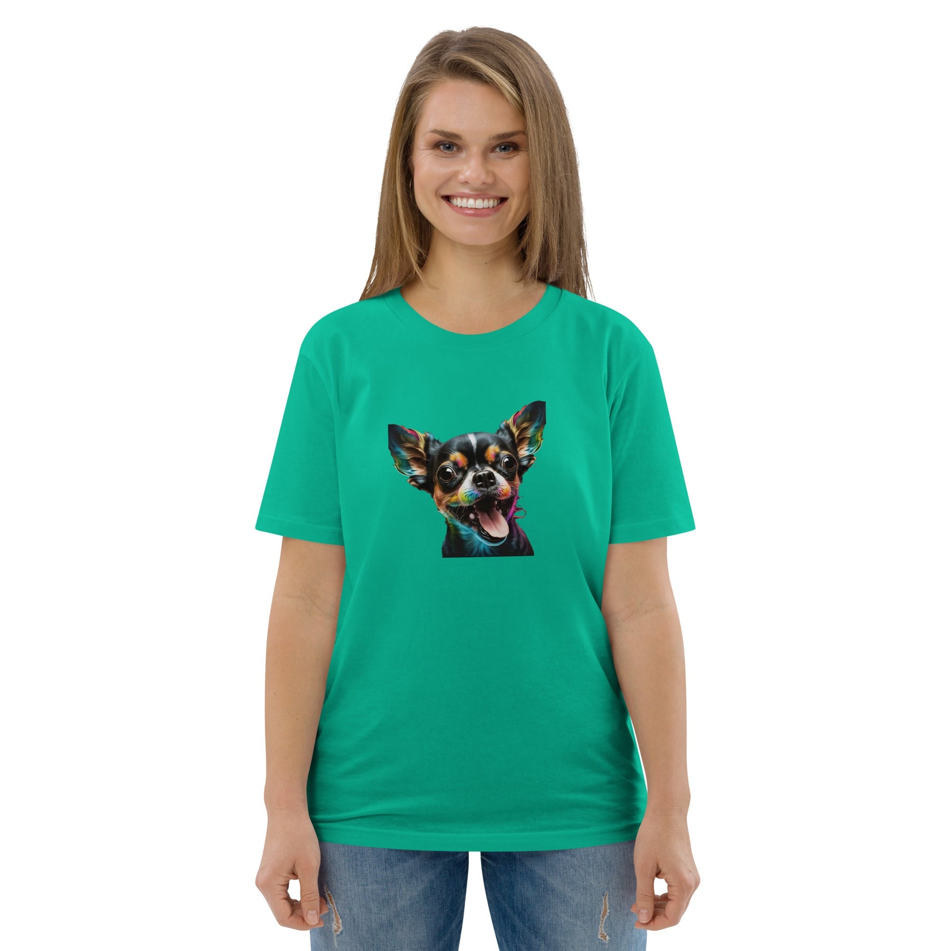 Einzigartiges Style-Statement: Damen-Bio-Baumwoll-T-Shirt mit Crazy Chihuahua Design!