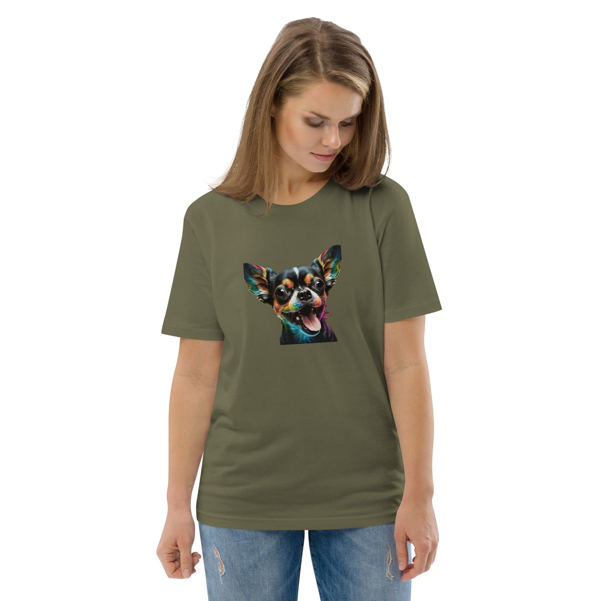 Einzigartiges Style-Statement: Damen-Bio-Baumwoll-T-Shirt mit Crazy Chihuahua Design!