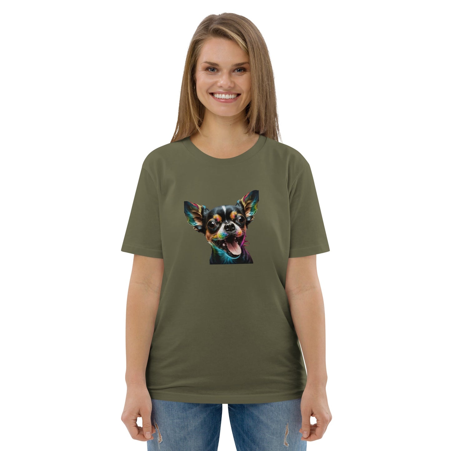 Einzigartiges Style-Statement: Damen-Bio-Baumwoll-T-Shirt mit Crazy Chihuahua Design!