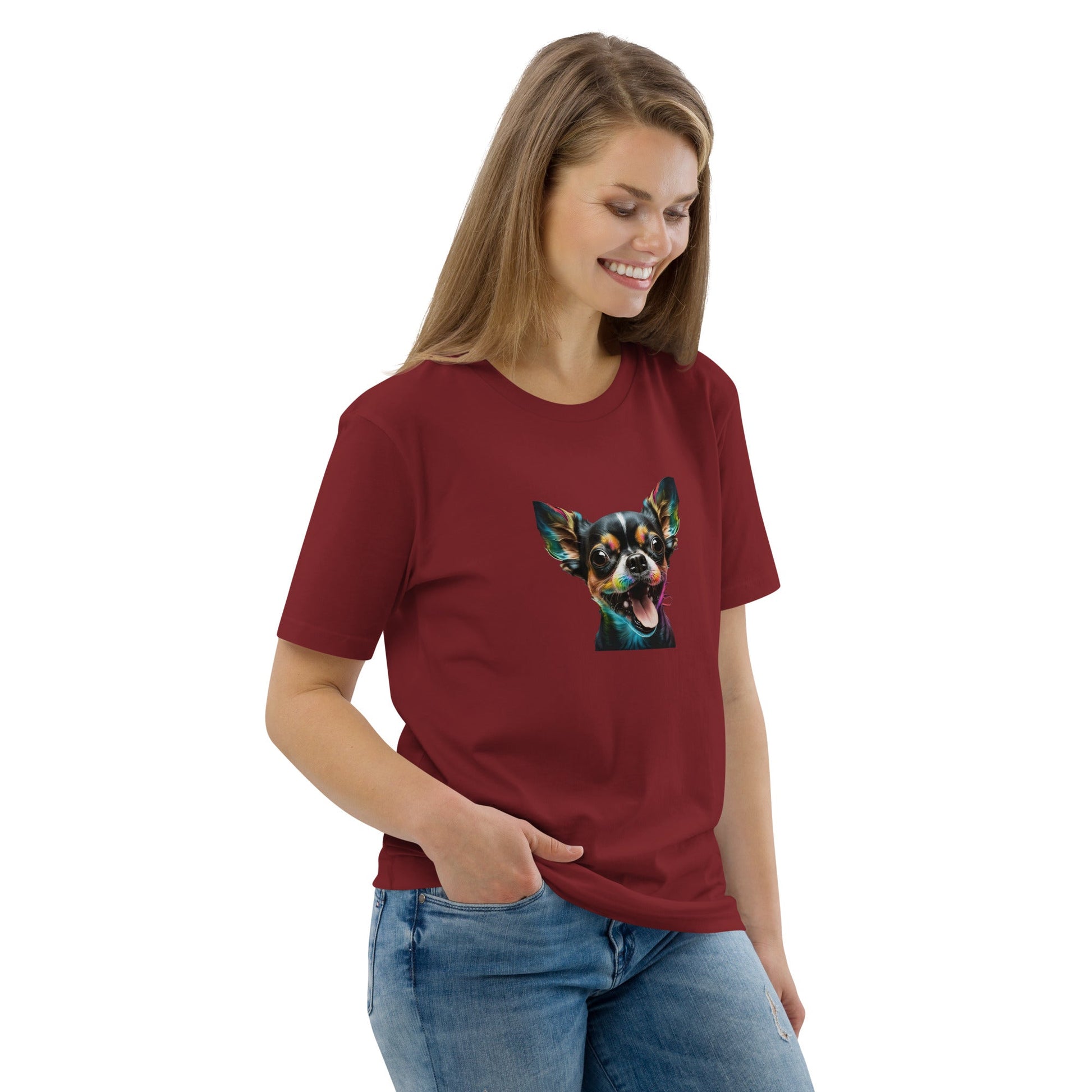 Einzigartiges Style-Statement: Damen-Bio-Baumwoll-T-Shirt mit Crazy Chihuahua Design!