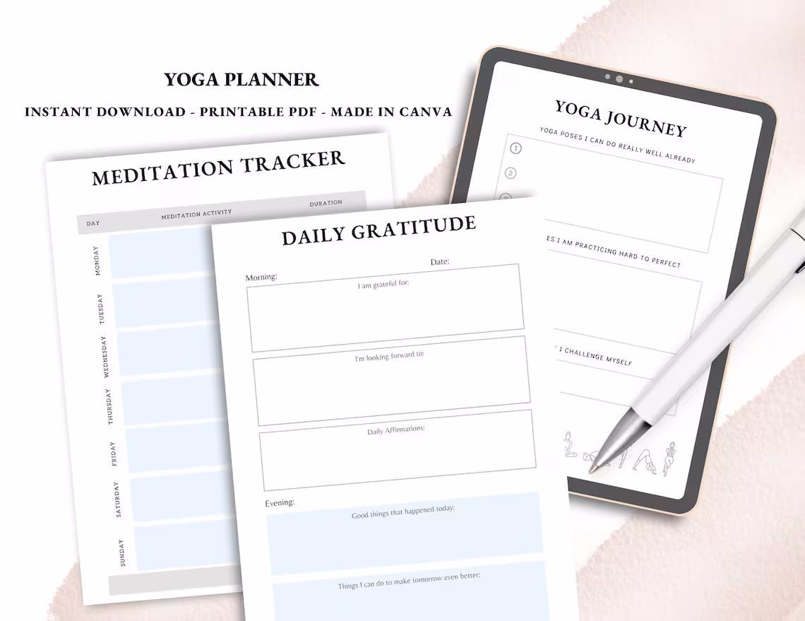 Yoga Journal - Yoga poses planner - Printable Yoga tracker - Wellness Planner - Monthly Yoga Planner - Digital